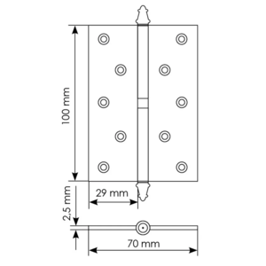 MS 100X70X2.5 L COF, Петля стальная левая,цвет-кофе