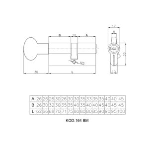 Цилиндровый механизм с вертушкой 164 BM/90 (40+10+40) mm никель 5 кл.