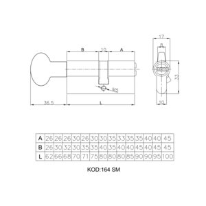 Цилиндровый механизм с вертушкой 164 SM/68 (26+10+32) mm латунь 5 кл.